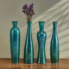 Elements Ceramic Decorative Vase Set 4-Piece, Teal 5282463