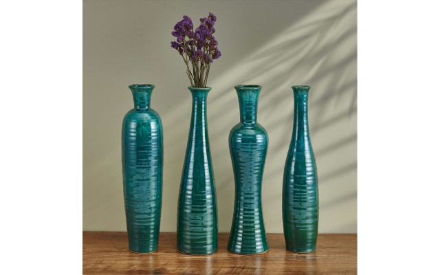  Ceramic Decorative Vase Set 4-Piece, Teal 5282463