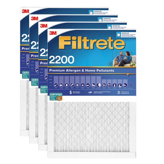  3M 2200 Series 4-Pack Filter, Reduces Airborne Dust, Allergens, Bacteria & Viruses, 20 x 20 x 1