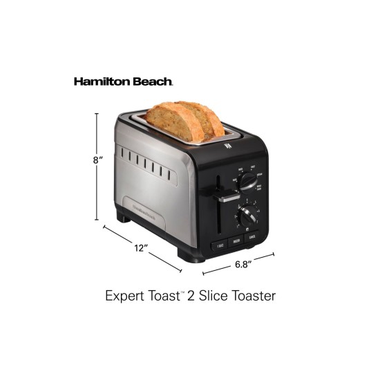  Expert-Toast 2 Slice Toaster, Adjustable Settings and Longer Slot, Black