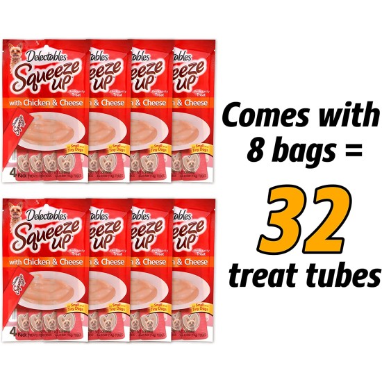  Dog Delectables Squeeze Up Lickable Wet Dog Treats for Small & Tiny Dogs, 32 Dog Treat Tubes Multiple Flavors (Chicken & Cheese, 8-Packs)