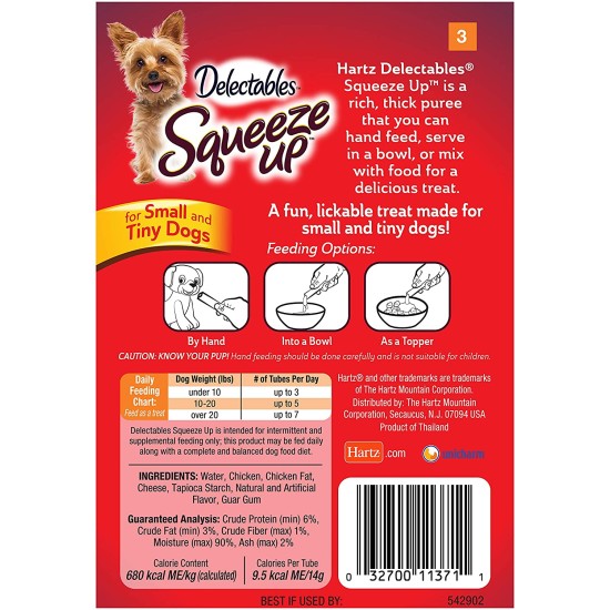  Dog Delectables Squeeze Up Lickable Wet Dog Treats for Small & Tiny Dogs, 32 Dog Treat Tubes Multiple Flavors (Chicken & Cheese, 8-Packs)