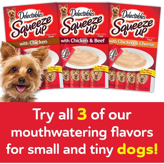  Dog Delectables Squeeze Up Lickable Wet Dog Treats for Small & Tiny Dogs, Multiple Flavors (Chicken & Beef, 8-Packs)
