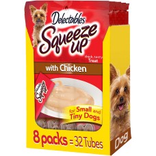 Hartz Dog Delectables Squeeze Up Lickable Wet Dog Treats for Small & Tiny Dogs, 32 Dog Treat Tubes Multiple Flavors (Chicken, 8-Packs)
