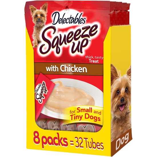  Dog Delectables Squeeze Up Lickable Wet Dog Treats for Small & Tiny Dogs, 32 Dog Treat Tubes Multiple Flavors (Chicken, 8-Packs)