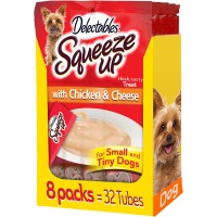 Hartz Dog Delectables Squeeze Up Lickable Wet Dog Treats for Small & Tiny Dogs, 32 Dog Treat Tubes Multiple Flavors (Chicken & Cheese, 8-Packs)