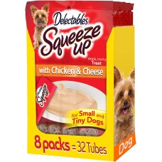 Hartz Dog Delectables Squeeze Up Lickable Wet Dog Treats for Small & Tiny Dogs, 32 Dog Treat Tubes Multiple Flavors (Chicken & Cheese, 8-Packs)