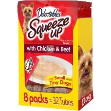 Hartz Dog Delectables Squeeze Up Lickable Wet Dog Treats for Small & Tiny Dogs, Multiple Flavors (Chicken & Beef, 8-Packs)