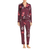 Josie Floral Print Satin Pajama Set (Purple/Pink, XS)