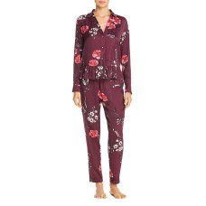 Josie Floral Print Satin Pajama Set (Purple/Pink, XS)