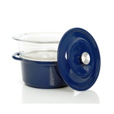 Kenmore Elite Oak Park Cast Iron Dutch Oven with Lid and Glass Steamer, 5-Quart, Blue