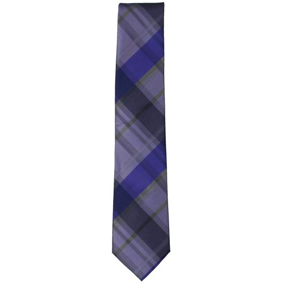  Mens Layer Grid Plaid Self-tied Necktie, Purple, One Size