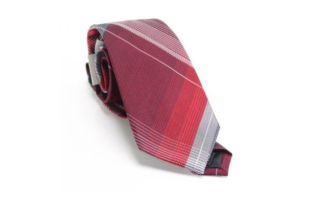  Mens Open Ground Plaid Silk Blend Skinny Neck Tie, Red O/S