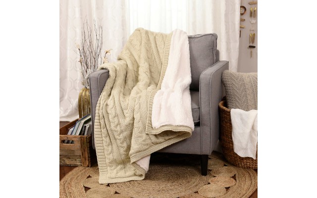 50” x 60” Cable Knit Throw, Beige