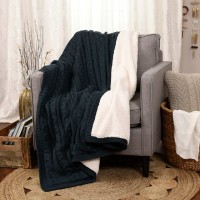 Life Comfort 50” x 60” Cable Knit Throw, Blue