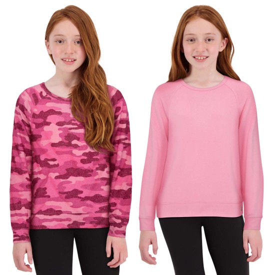  Youth Long Sleeve Tee, 2-Pack, Pink, Large