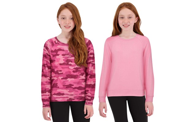  Youth Long Sleeve Tee, 2-Pack, Pink, Large