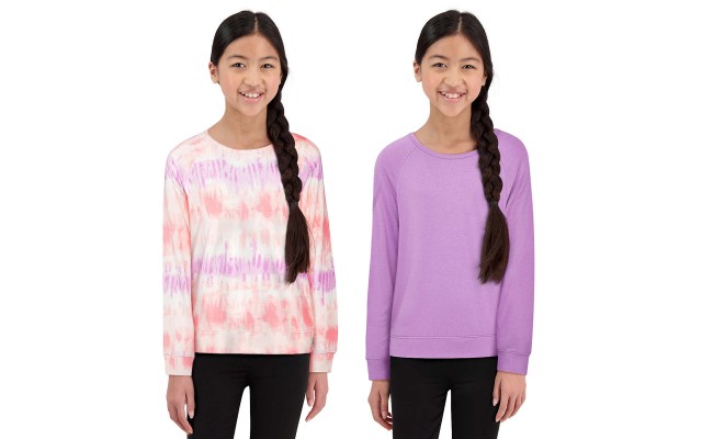  Youth Long Sleeve Tee, 2-Pack, Purple, Large