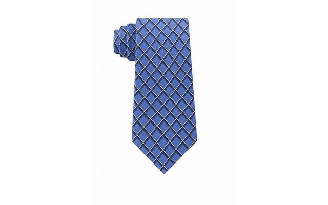 Men’s Henry Grid Classic Slim Neck Tie Silk Accessory, Navy