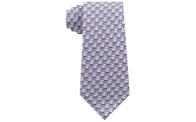  Men’s Classic Angular Geo-Print Silk Twill Tie (Gray/Pink)