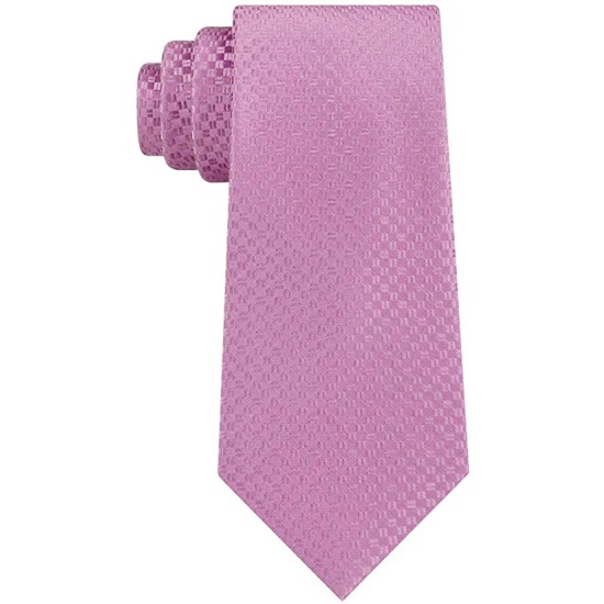  Mens Silk Check Print Neck Tie, Pink O/S