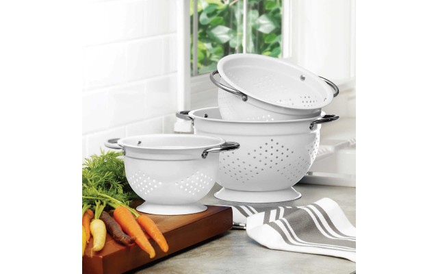  3-pc Easy to Clean Colander Set, White