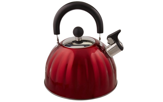  Twining 2.1 Quart Pumpkin Shaped Stainless Steel Whistling Tea Kettle, Red