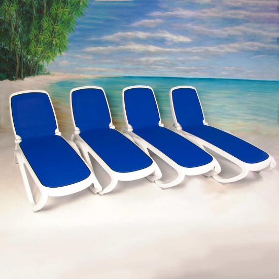  4-pack Omega Commercial Chaise Multi-position Stacking Lounge Chair, Blue