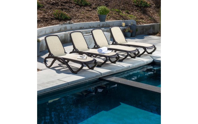  4-pack Omega Commercial Chaise Multi-position Stacking Lounge Chair, Brown