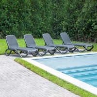 Nardi 4-pack Omega Commercial Chaise Multi-position Stacking Lounge Chair, Gray