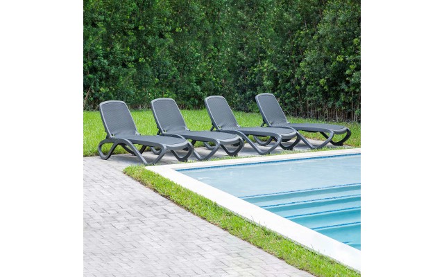  4-pack Omega Commercial Chaise Multi-position Stacking Lounge Chair, Gray