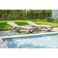 Nardi Omega Commercial Chaise Multi-position Stacking Lounge Set, 3-piece, Beige