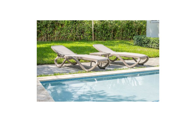  Omega Commercial Chaise Multi-position Stacking Lounge Set, 3-piece, Beige