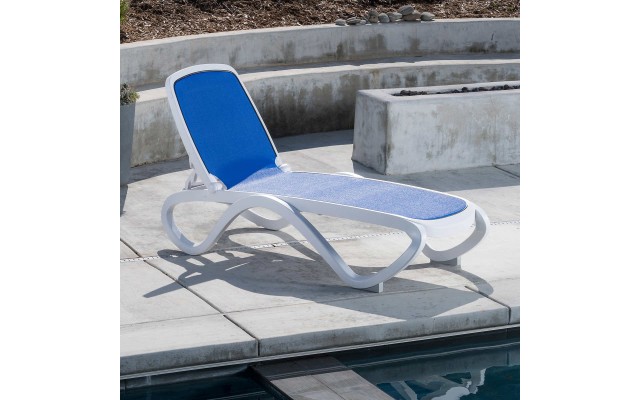 Omega Commercial Chaise Multi-position Stacking Lounge Set, 3-piece, Blue