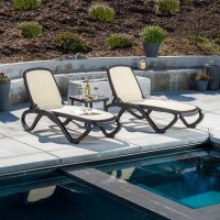 Nardi Omega Commercial Chaise Multi-position Stacking Lounge Set, 3-piece, Brown