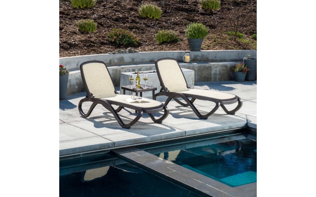  Omega Commercial Chaise Multi-position Stacking Lounge Set, 3-piece, Brown