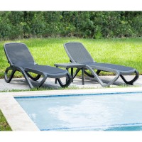 Nardi Omega Commercial Chaise Multi-position Stacking Lounge Set, 3-piece, Gray