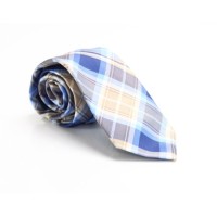 Nautica Beige Taupe Kent Plaid Classic Neck Tie Silk Accessory, Beige