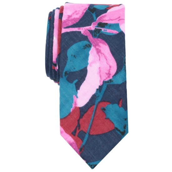  Men’s Palis Floral Skinny Tie (Navy)