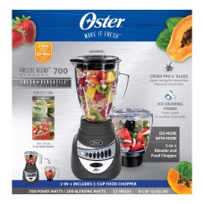 Oster Precise Blend 700 Plus Food Chopper Glass Jar Crush pro four blade design, Metallic Gray BLSTTAGFP000