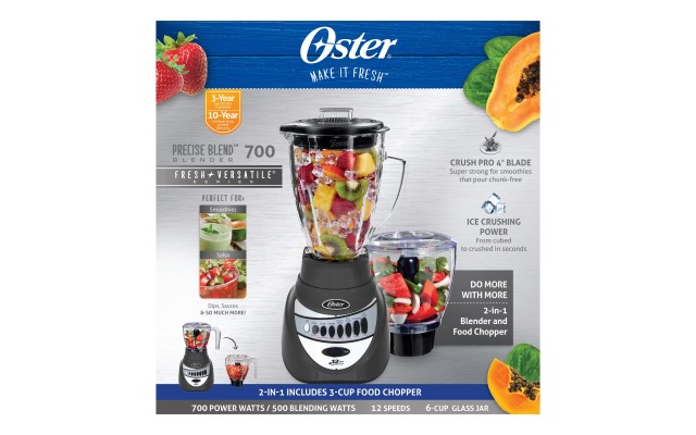  Precise Blend 700 Plus Food Chopper Glass Jar Crush pro four blade design, Metallic Gray BLSTTAGFP000