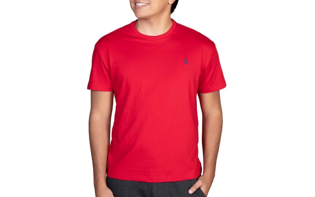 Polo  100% Cotton Men’s Classic Roomy Fit Crewneck Tee, Red, Large