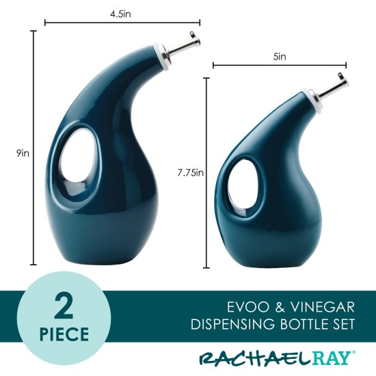  2-Piece Ceramic EVOO Oil and Vinegar Dispensing Bottle Set, Marine Blue