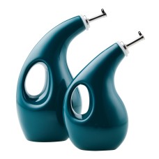 Rachael Ray 2-Piece Ceramic EVOO Oil and Vinegar Dispensing Bottle Set, Marine Blue