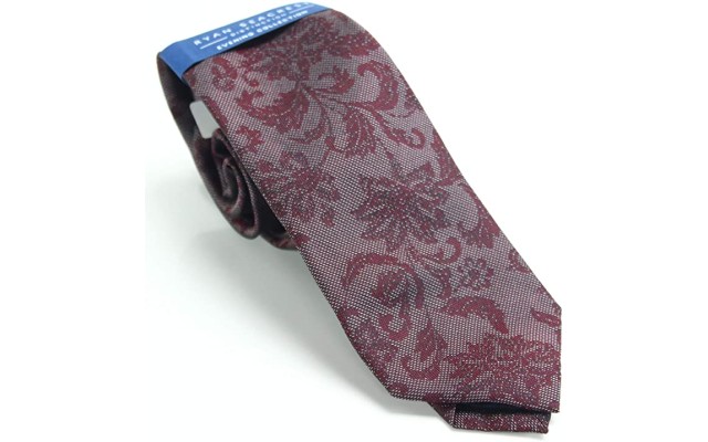  Men’s Burgundy Livvie Floral Neck Tie Silk Red