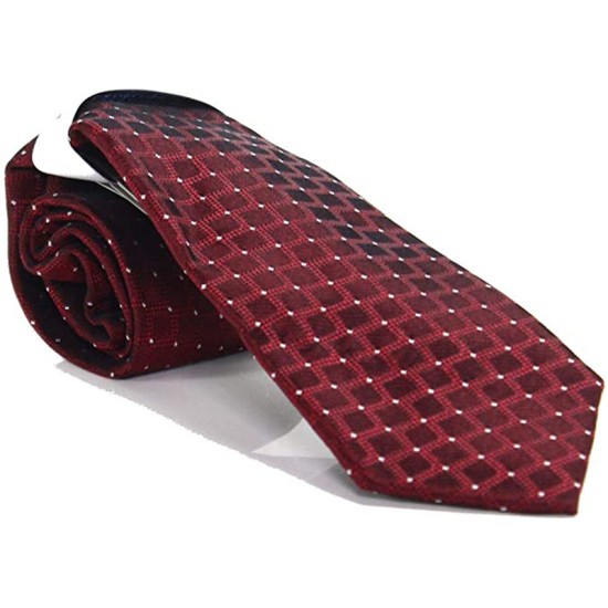  Men’s Neck Tie Silk Geometric Sovana Grid Red