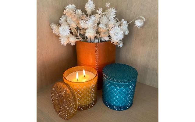 Sea & Premium Soy Wax Blend with Essential Oils Sand Glass Jar Candles 15oz, 2-pack, Blue