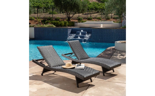 Seagrass Hand-Woven Chaise Lounge with Wheels, 2-pack, Dark Brown