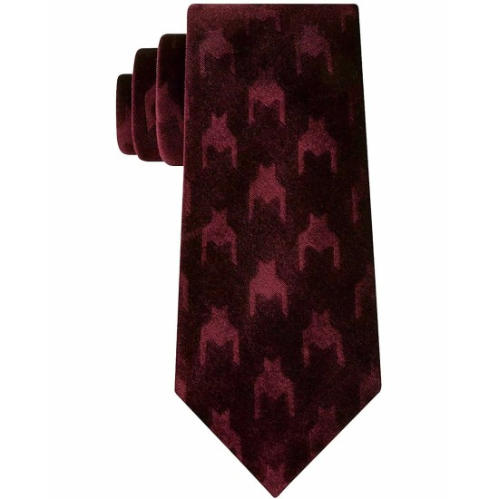  Men’s Velvet Houndstooth Textured Tie, Red, One Size