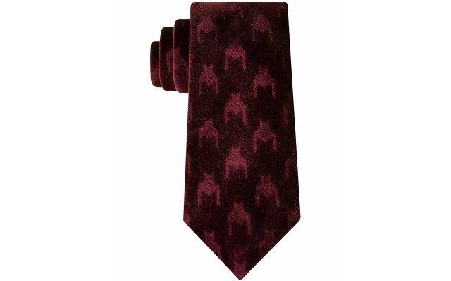 Men’s Velvet Houndstooth Textured Tie, Red, One Size
